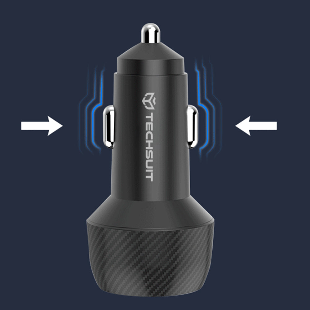 Auto nabíjačka Techsuit C7 CarbonVolt, 48W, 3A, 1 x USB-A - 1 x USB-C, Čierna