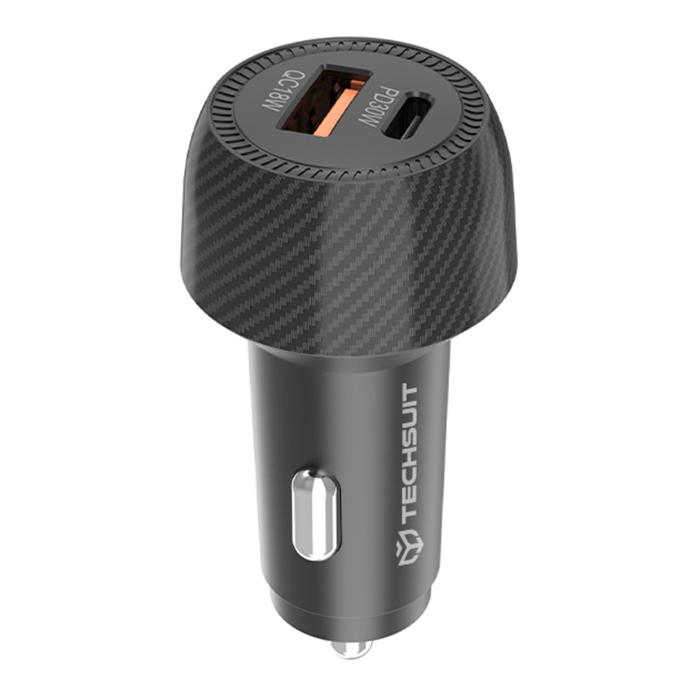 Auto nabíjačka Techsuit C7 CarbonVolt, 48W, 3A, 1 x USB-A - 1 x USB-C, Čierna