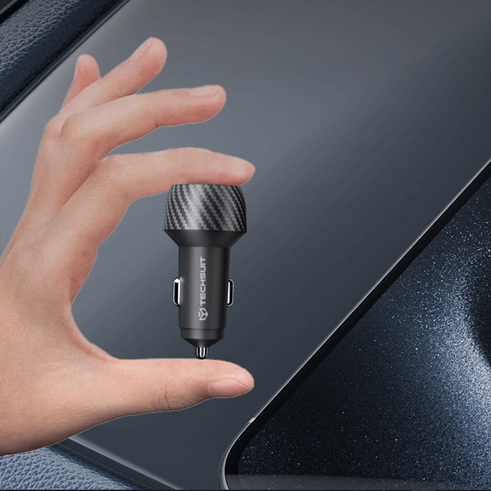 Auto nabíjačka Techsuit C7 CarbonVolt, 48W, 3A, 1 x USB-A - 1 x USB-C, Čierna