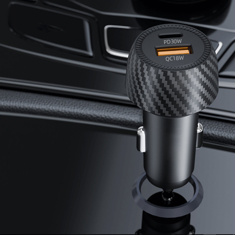 Auto nabíjačka Techsuit C7 CarbonVolt, 48W, 3A, 1 x USB-A - 1 x USB-C, Čierna