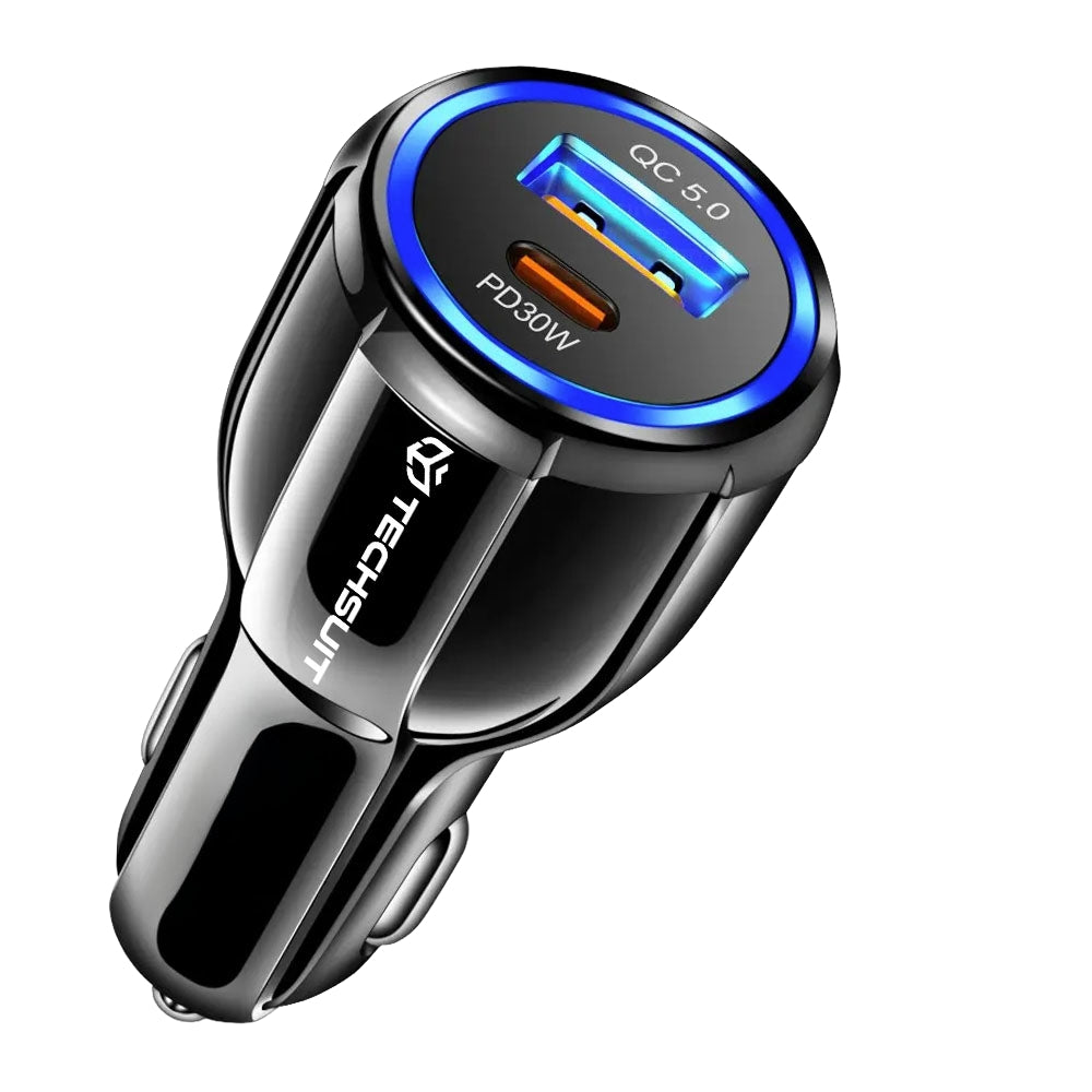Auto nabíjačka Techsuit TE-022 Premium, 60W, 3A, 1 x USB-A - 1 x USB-C, Čierna