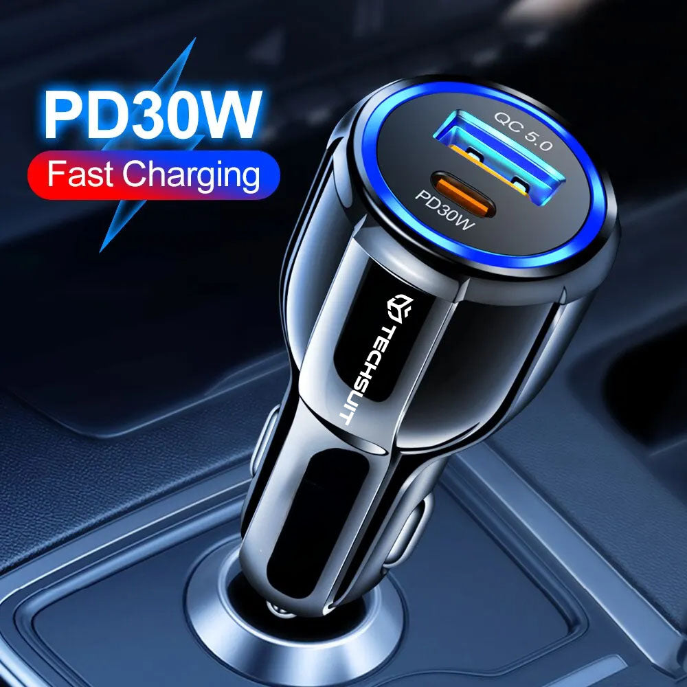 Auto nabíjačka Techsuit TE-022 Premium, 60W, 3A, 1 x USB-A - 1 x USB-C, Čierna