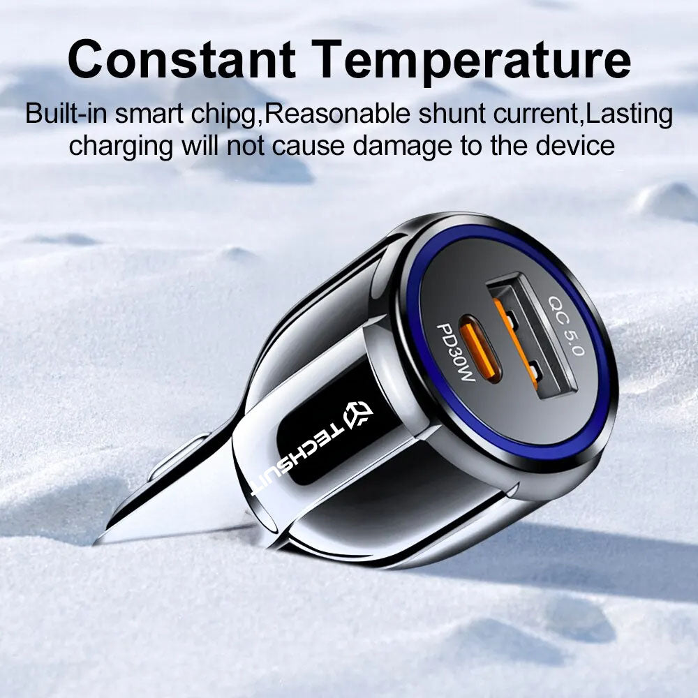 Auto nabíjačka Techsuit TE-022 Premium, 60W, 3A, 1 x USB-A - 1 x USB-C, Čierna