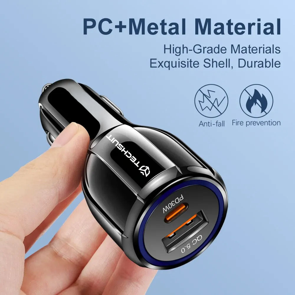 Auto nabíjačka Techsuit TE-022 Premium, 60W, 3A, 1 x USB-A - 1 x USB-C, Čierna