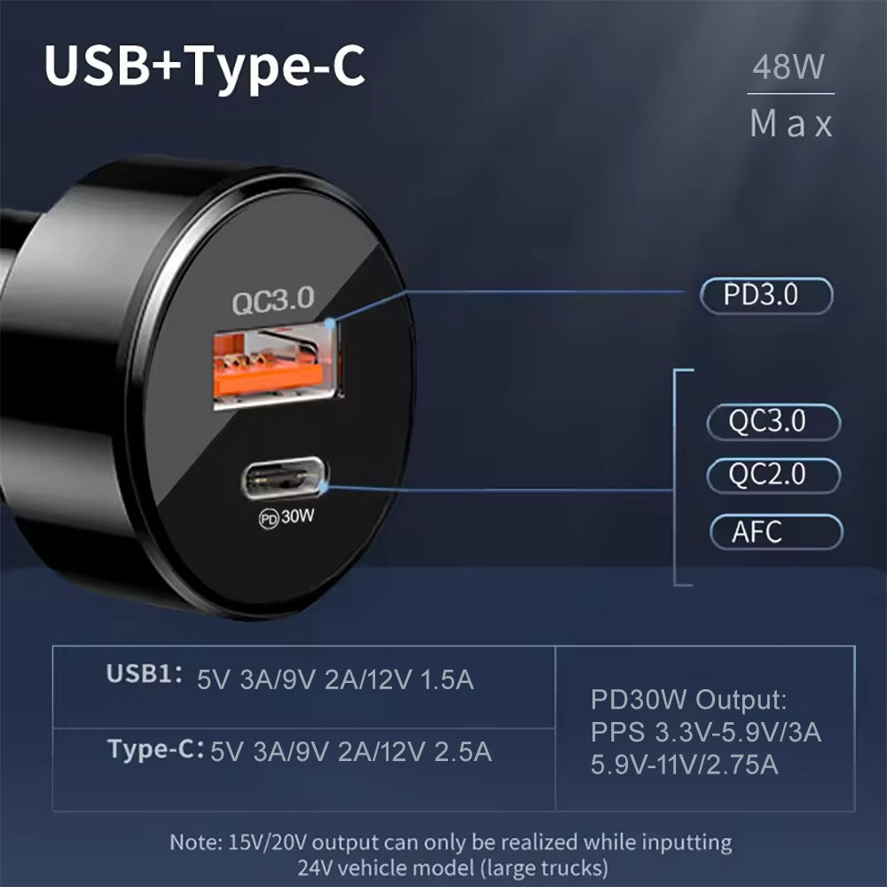 Auto nabíjačka Techsuit TE-P31 Premium, 48W, 3A, 1 x USB-A - 1 x USB-C, Čierna