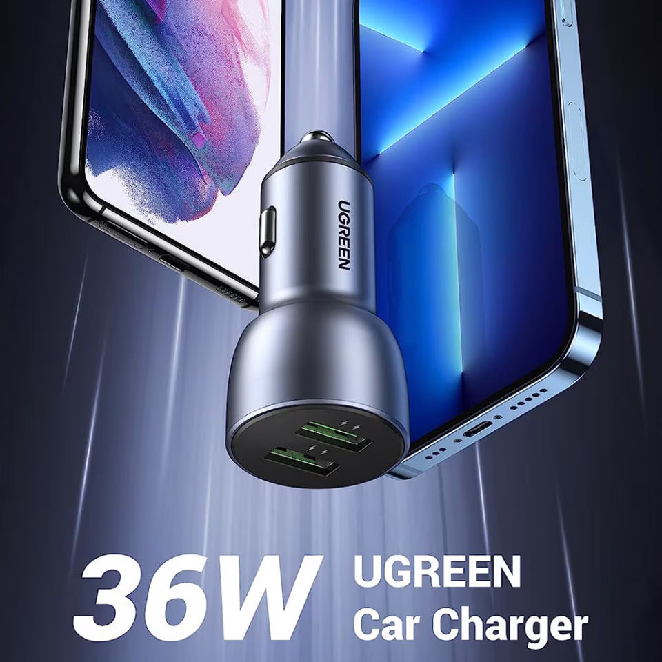Car Charger UGREEN CD213, 36W, 3A, 2 x USB-A, Grey