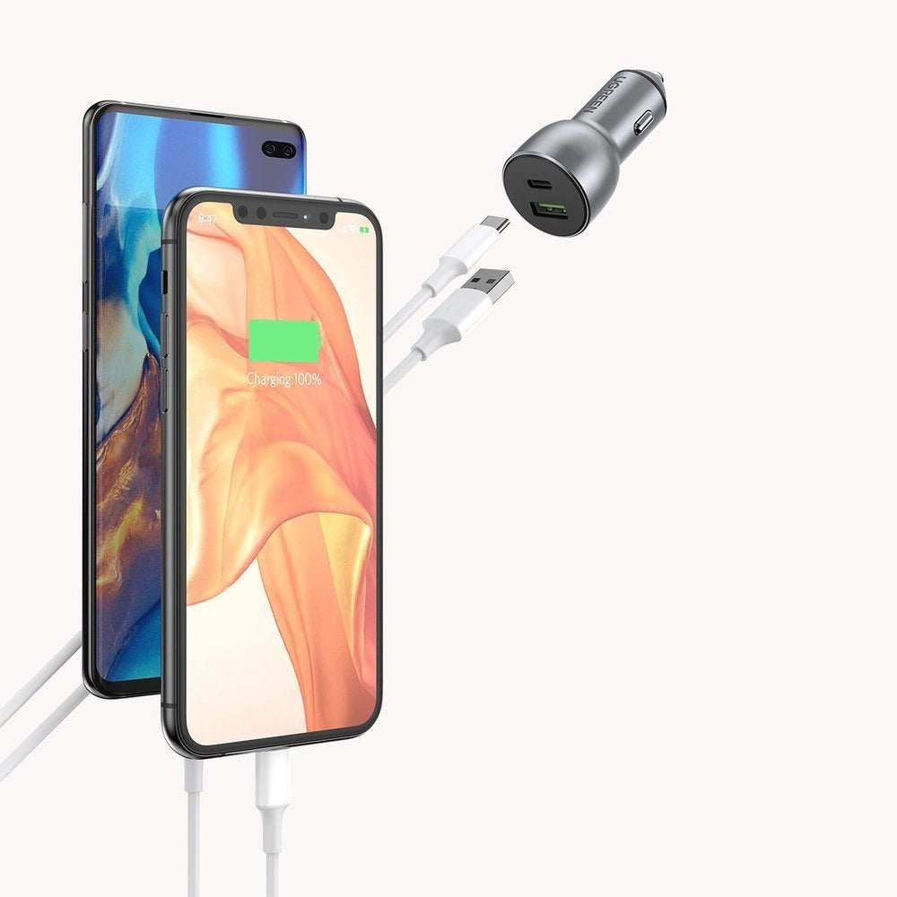 Nabíjačka do auta UGREEN CD213, 36 W, 3A, 1 x USB-A - 1 x USB-C, sivá