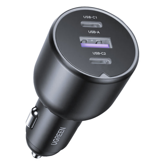Nabíjačka do auta UGREEN EC705, 130 W, 5 A, 1 x USB-A - 2 x USB-C, sivá