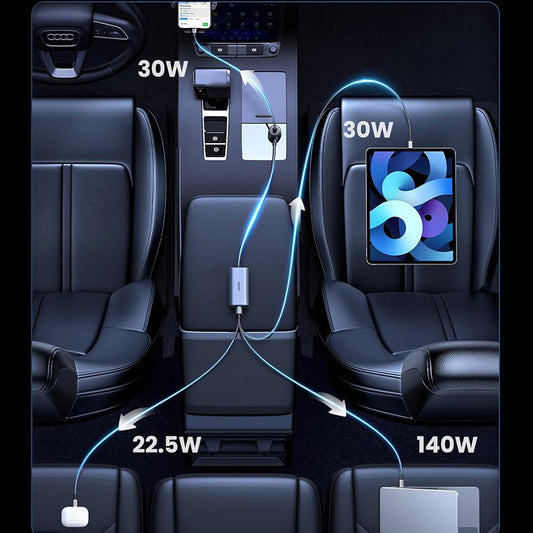 Auto nabíjačka UGREEN EC706, 150W, 5A, 1 x USB-A - 3 x USB-C, Čierna