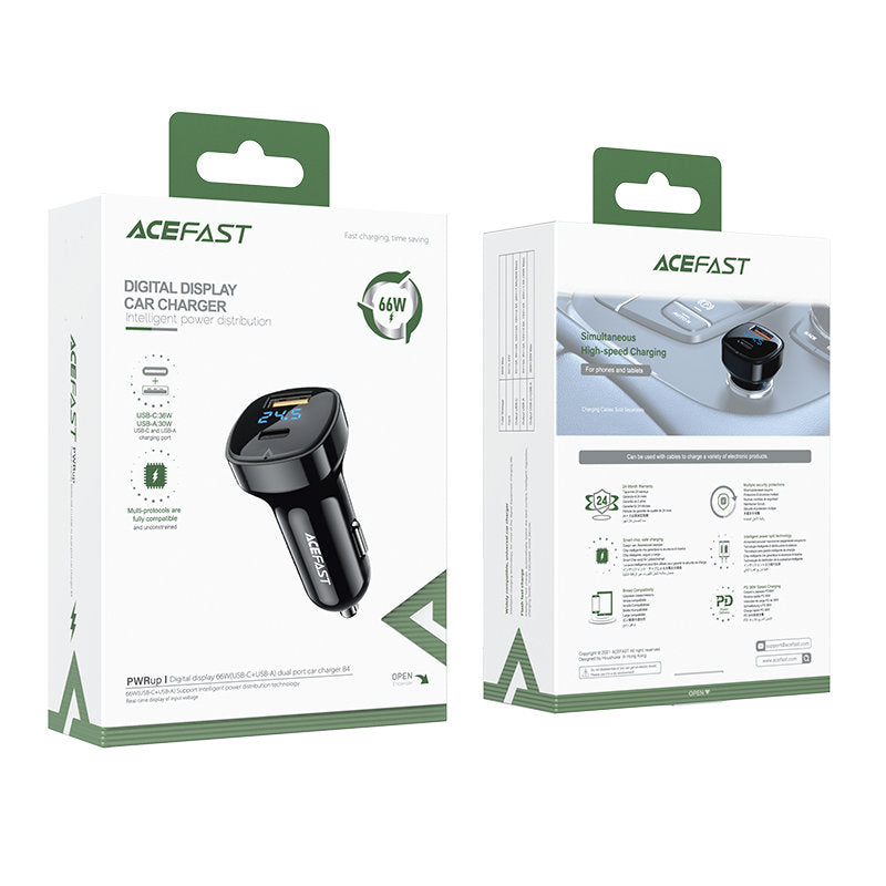 Auto nabíjačka Acefast B4, 66W, 3A, 1 x USB-A - 1 x USB-C, Čierna
