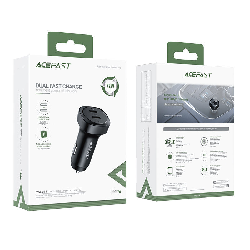 Auto nabíjačka Acefast B2, 72W, 3A, 2 x USB-C, Čierna