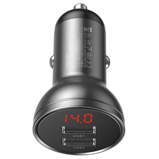 Baseus Nabíjačka do auta s digitálnym displejom, 24 W, 2,4 A, 2 x USB-A, sivá CCBX-0G