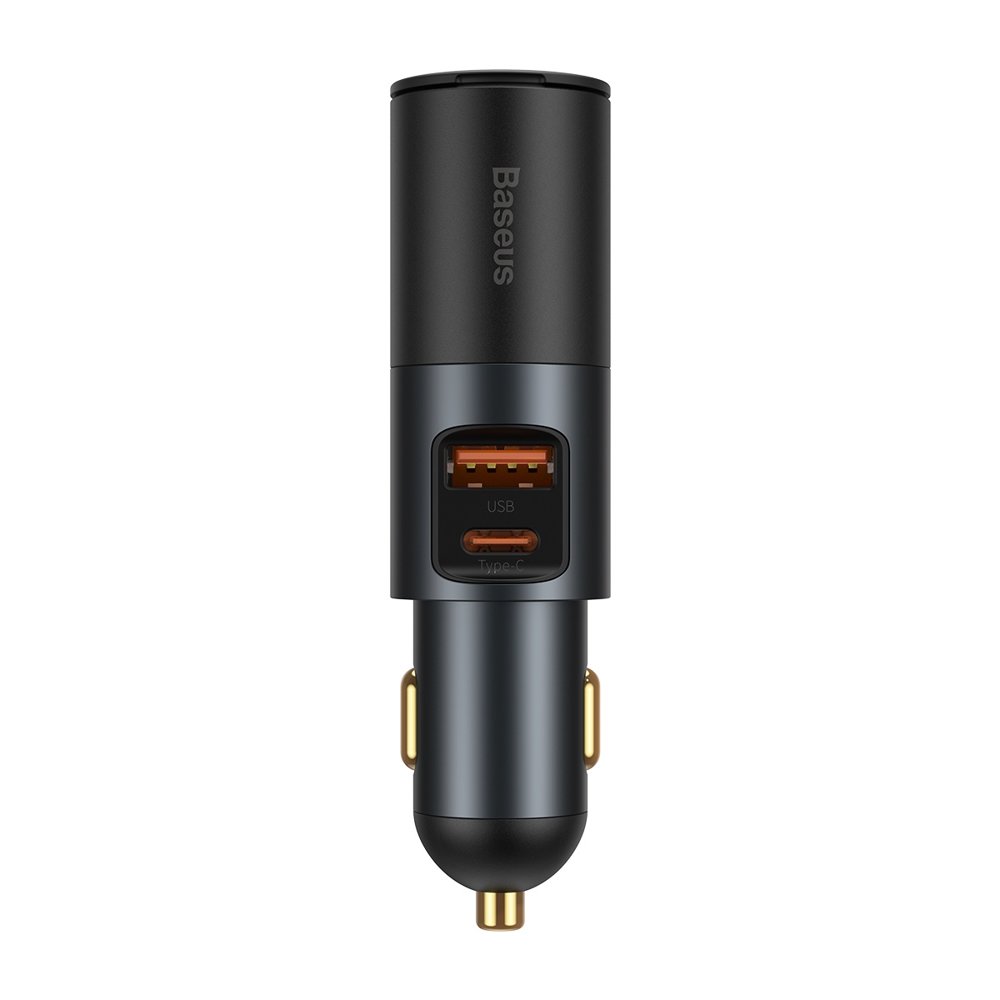 Auto nabíjačka Baseus Share Together, 120W, 3A, 1 x USB-A - 1 x USB-C - 1 x Predlžovací zapaľovač, Sivá CCBT-C0G