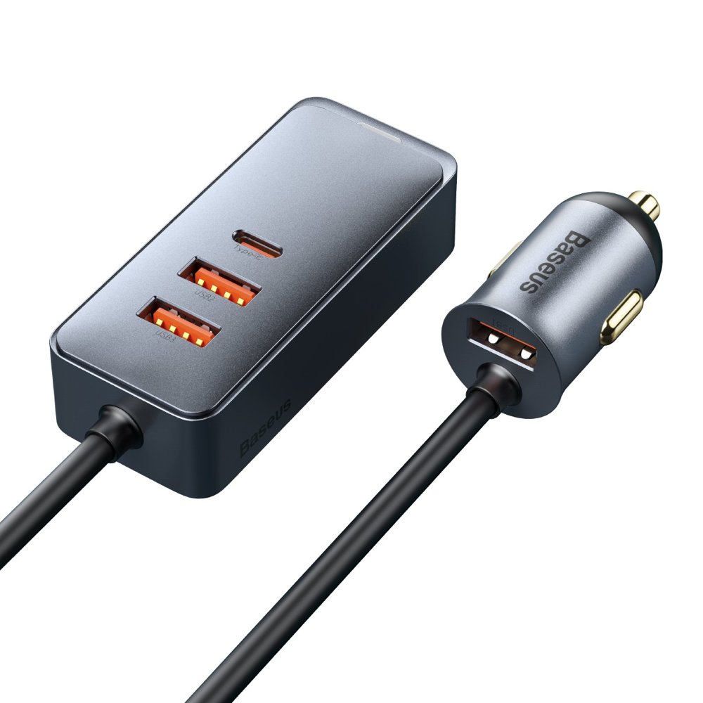 Auto nabíjačka Baseus Share Together, 120W, 3A, 3 x USB-A - 1 x USB-C, sivá CCBT-B0G