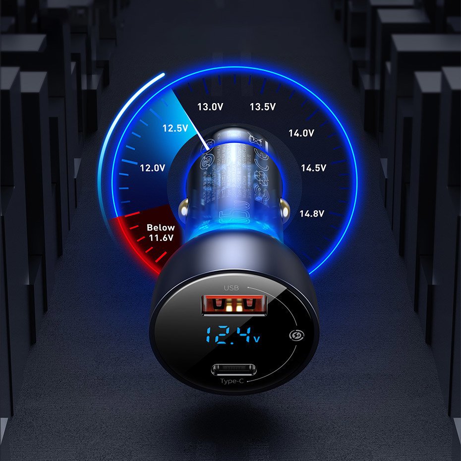 Auto nabíjačka Baseus, 65W, 5A, 1 x USB-A - 1 x USB-C, Sivá CCKX-C0A