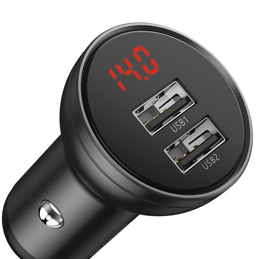Baseus Nabíjačka do auta s digitálnym displejom, 24 W, 2,4 A, 2 x USB-A, sivá CCBX-0G