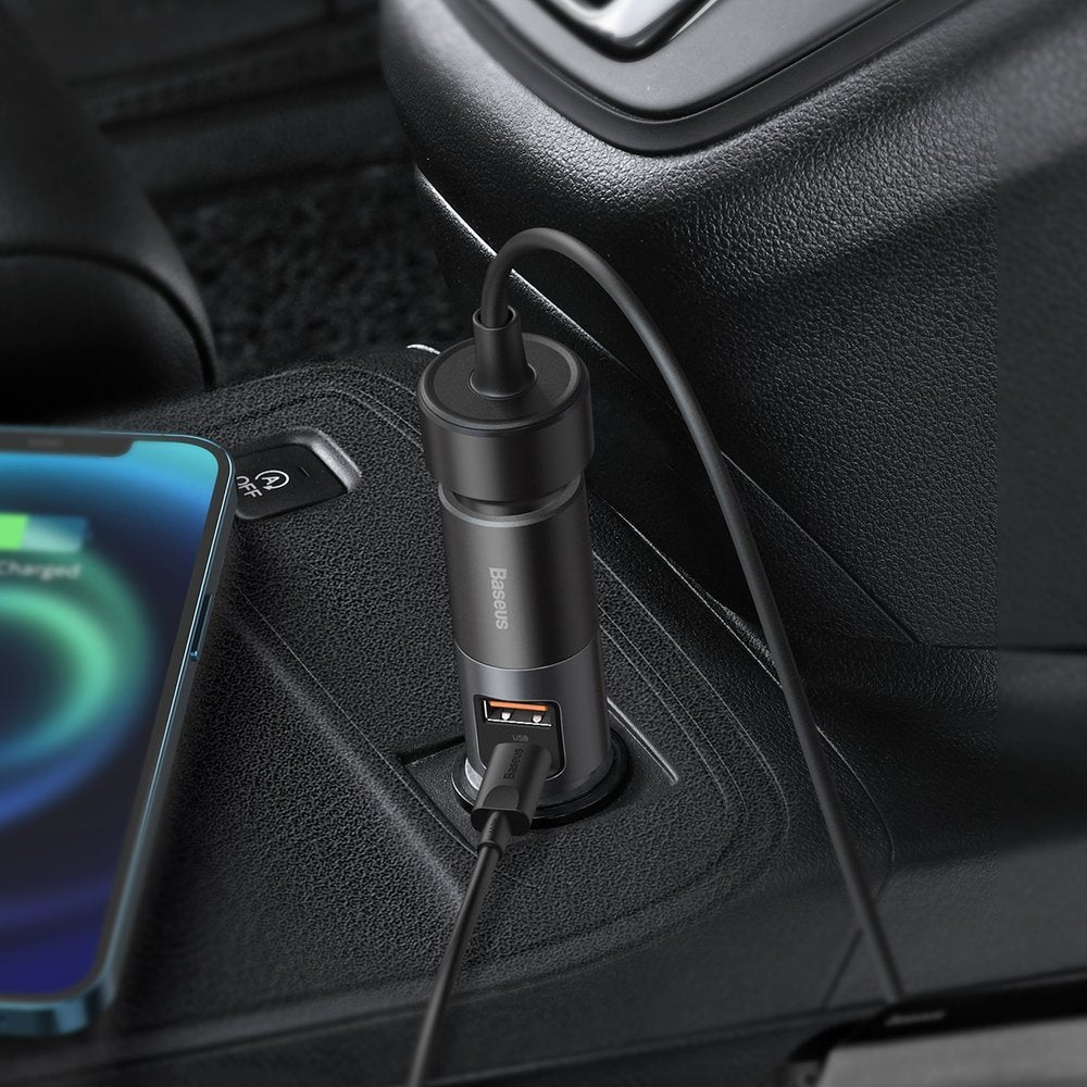Auto nabíjačka Baseus Share Together, 120W, 3A, 1 x USB-A - 1 x USB-C - 1 x Predlžovací zapaľovač, Sivá CCBT-C0G