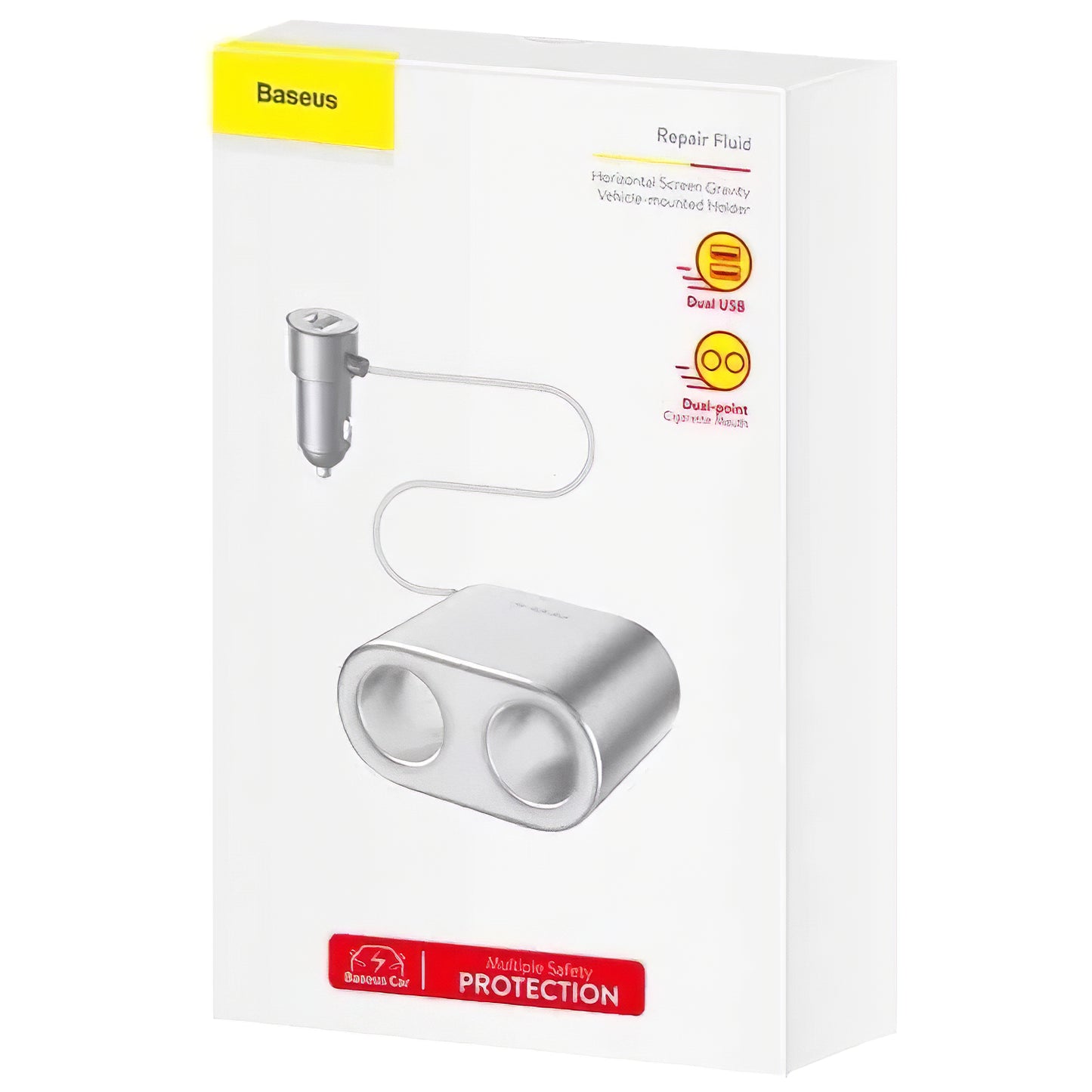 Vysokoúčinná nabíjačka do auta Baseus, 95 W, 2,1 A, 2 x predĺženie do cigaretového zapaľovača - 2 x USB-A, strieborná CRDYQ-0S