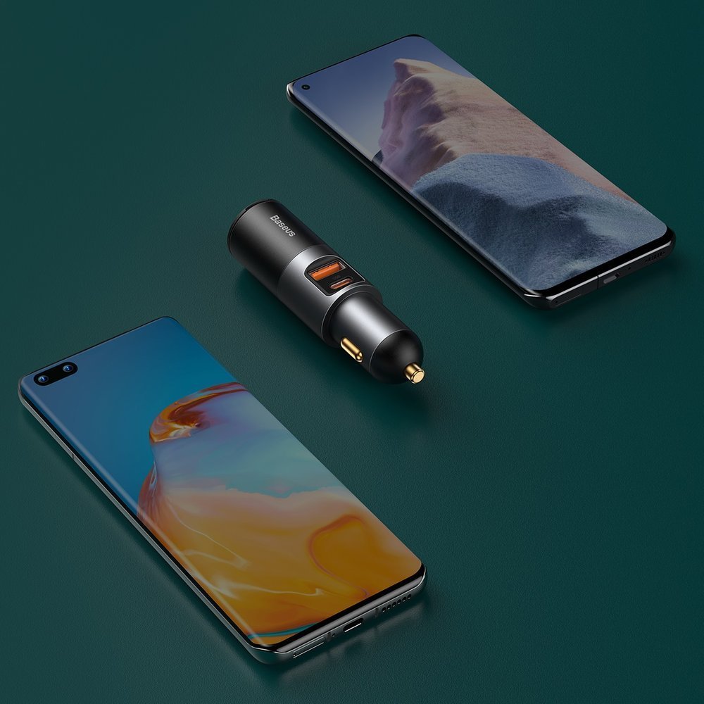 Auto nabíjačka Baseus Share Together, 120W, 3A, 1 x USB-A - 1 x USB-C - 1 x Predlžovací zapaľovač, Sivá CCBT-C0G