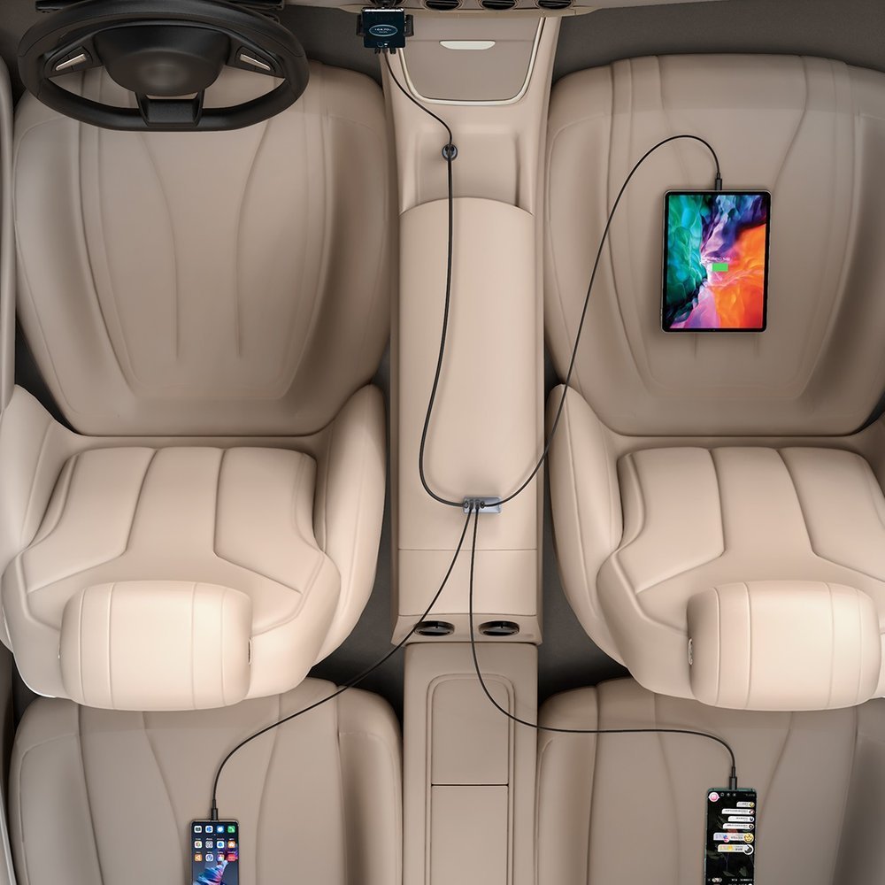 Auto nabíjačka Baseus Share Together, 120W, 3A, 3 x USB-A - 1 x USB-C, sivá CCBT-B0G
