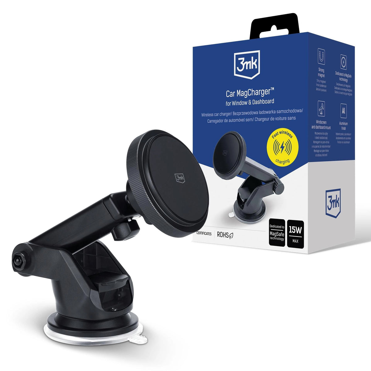 Bezdrôtová autonabíjačka 3MK MagCharger, 15W, 1.67A, Čierna