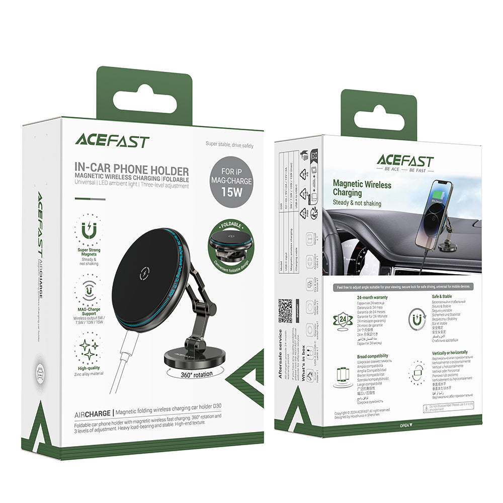 Bezdrôtová autonabíjačka Acefast D30, 15W, 1.67A, čierna