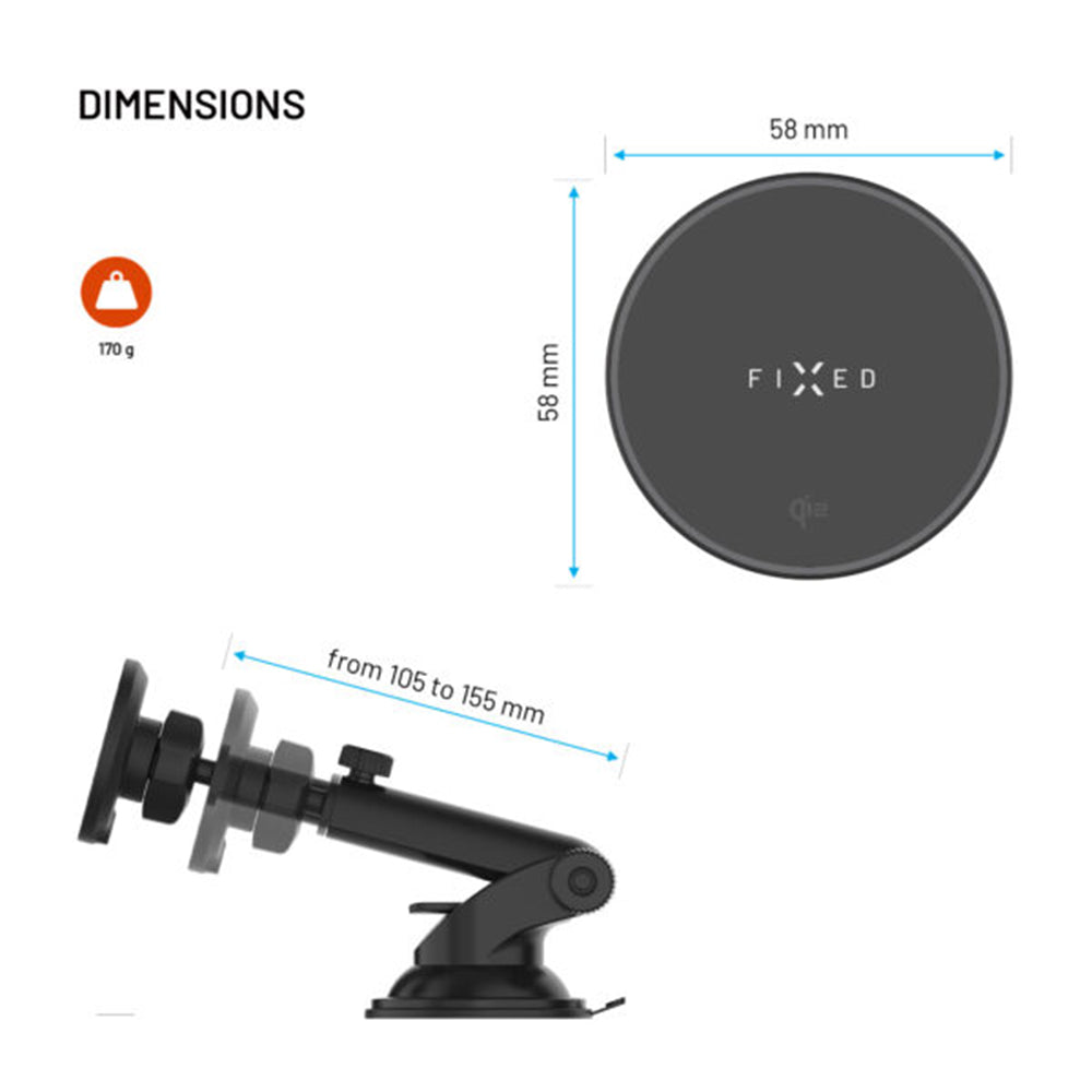Bezdrôtová nabíjačka do auta Fixed MagRound 2 XL, 15W, 1.67A, čierna
