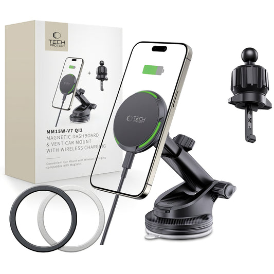 Bezdrôtová nabíjačka do auta Tech-Protect MM15W-V7 QI2, 15 W, 1,67 A, čierna