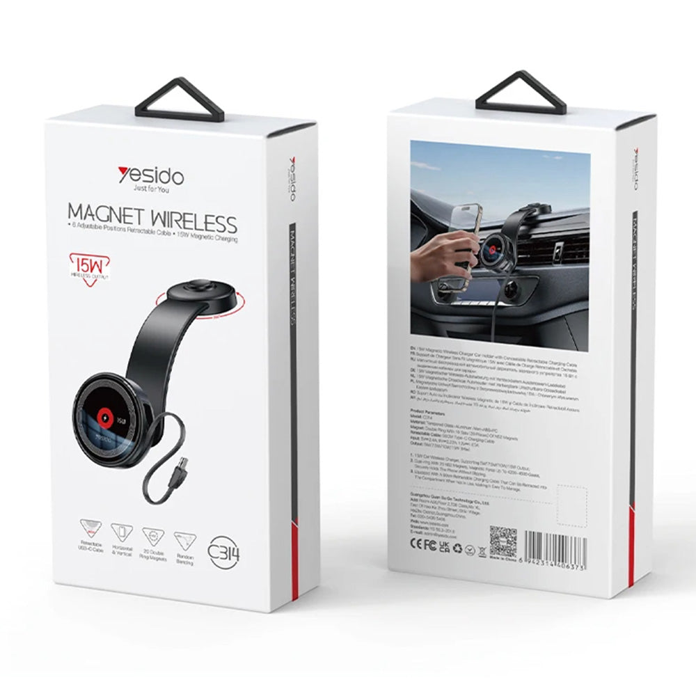 Bezdrôtová autonabíjačka Yesido C314, 15W, 1.67A, Čierna