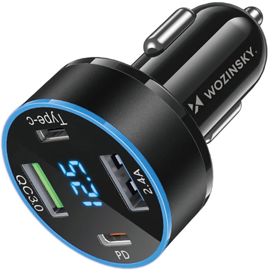 Nabíjačka do auta WZK WDCCB, 50 W, 3A, 2 x USB-A - 2 x USB-C, čierna