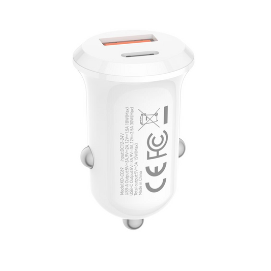 Auto nabíjačka XO Design CC69, 30W, 3A, 1 x USB-A - 1 x USB-C, Biela