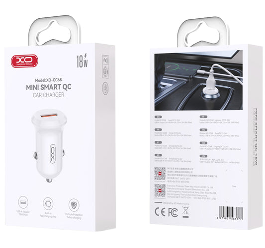 Auto nabíjačka XO Design CC68, 18W, 3A, 1 x USB-A, Biela