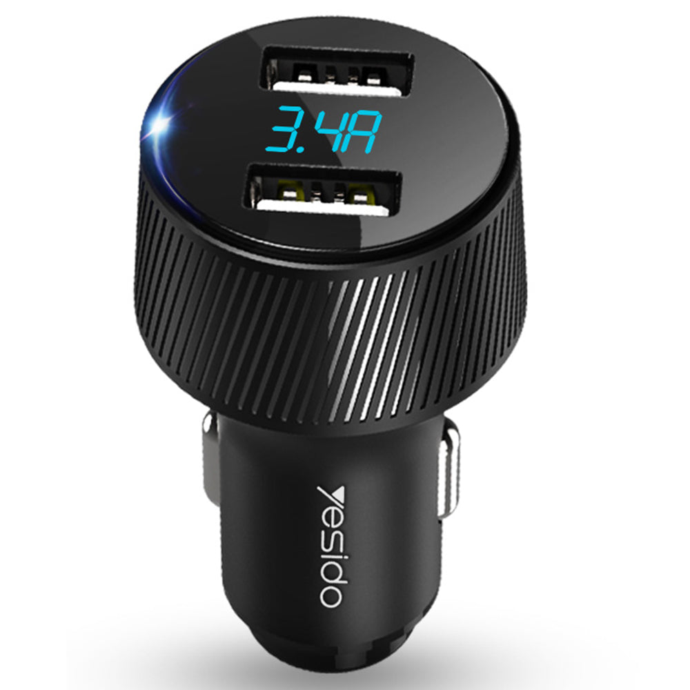 Auto nabíjačka Yesido Y31 Display, 18W, 3A, 2 x USB-A, Čierna