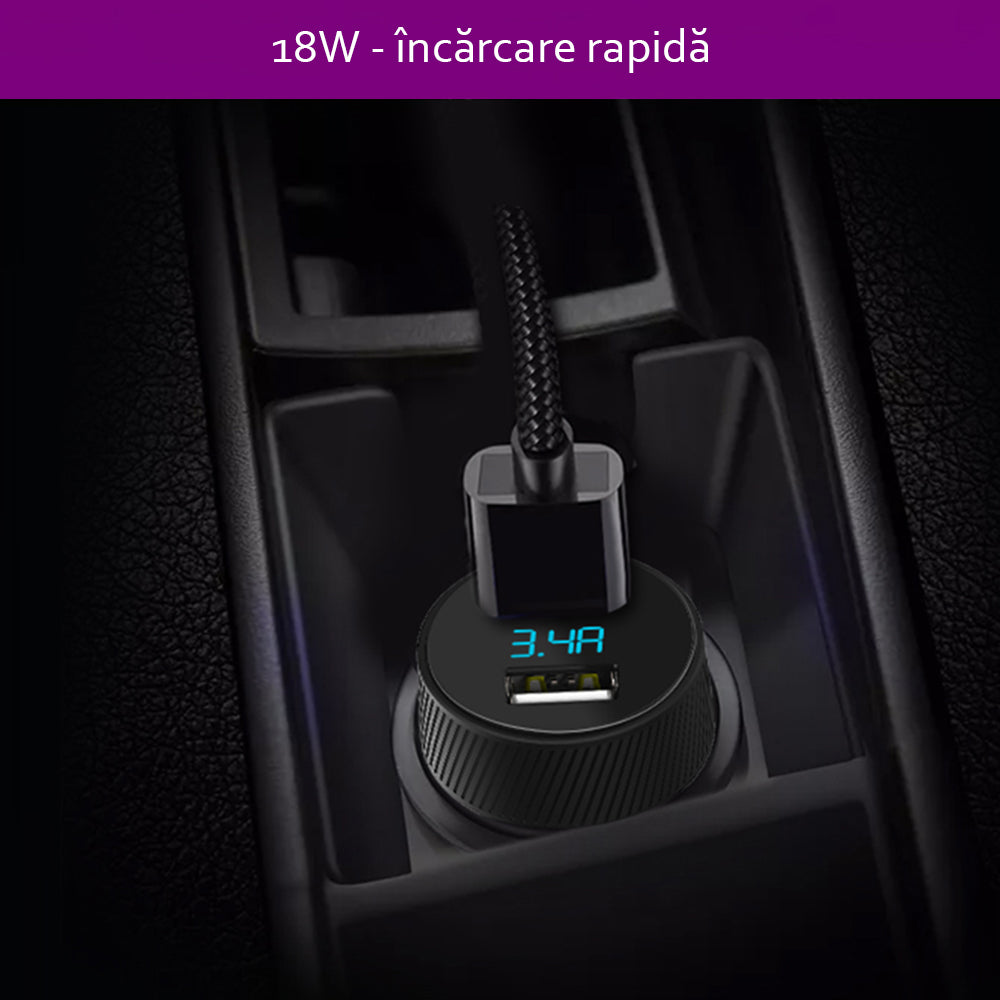 Auto nabíjačka Yesido Y31 Display, 18W, 3A, 2 x USB-A, Čierna