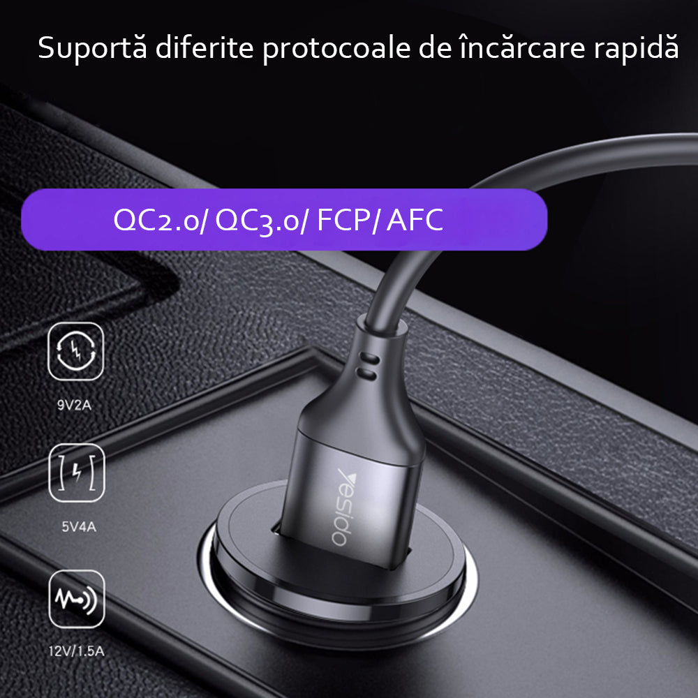 Auto nabíjačka Yesido Y38, 18W, 3A, 1 x USB-A, Čierna