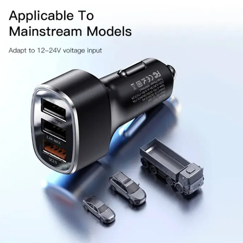 Auto nabíjačka Yesido Y46, 42W, 3A, 3 x USB-A, Čierna