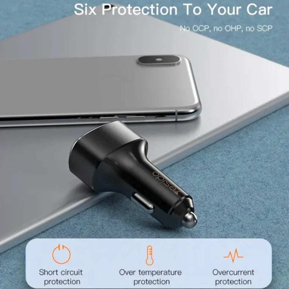 Auto nabíjačka Yesido Y46, 42W, 3A, 3 x USB-A, Čierna