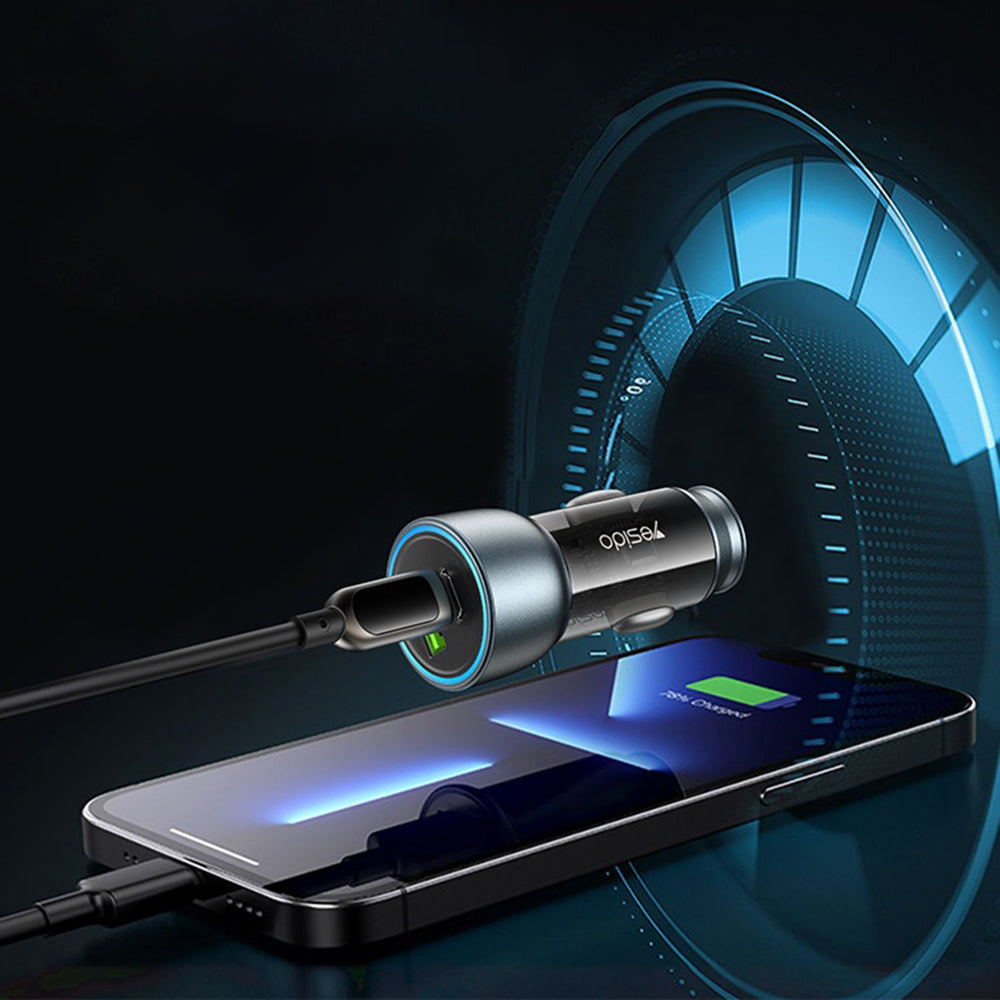 Auto nabíjačka Yesido Y49, 30W, 3A, 1 x USB-A - 1 x USB-C, Sivá