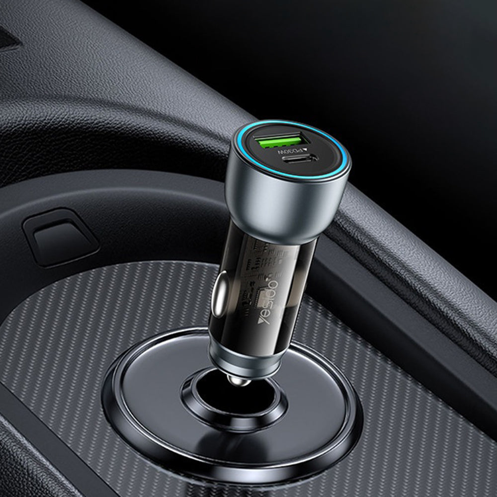 Auto nabíjačka Yesido Y49, 30W, 3A, 1 x USB-A - 1 x USB-C, Sivá