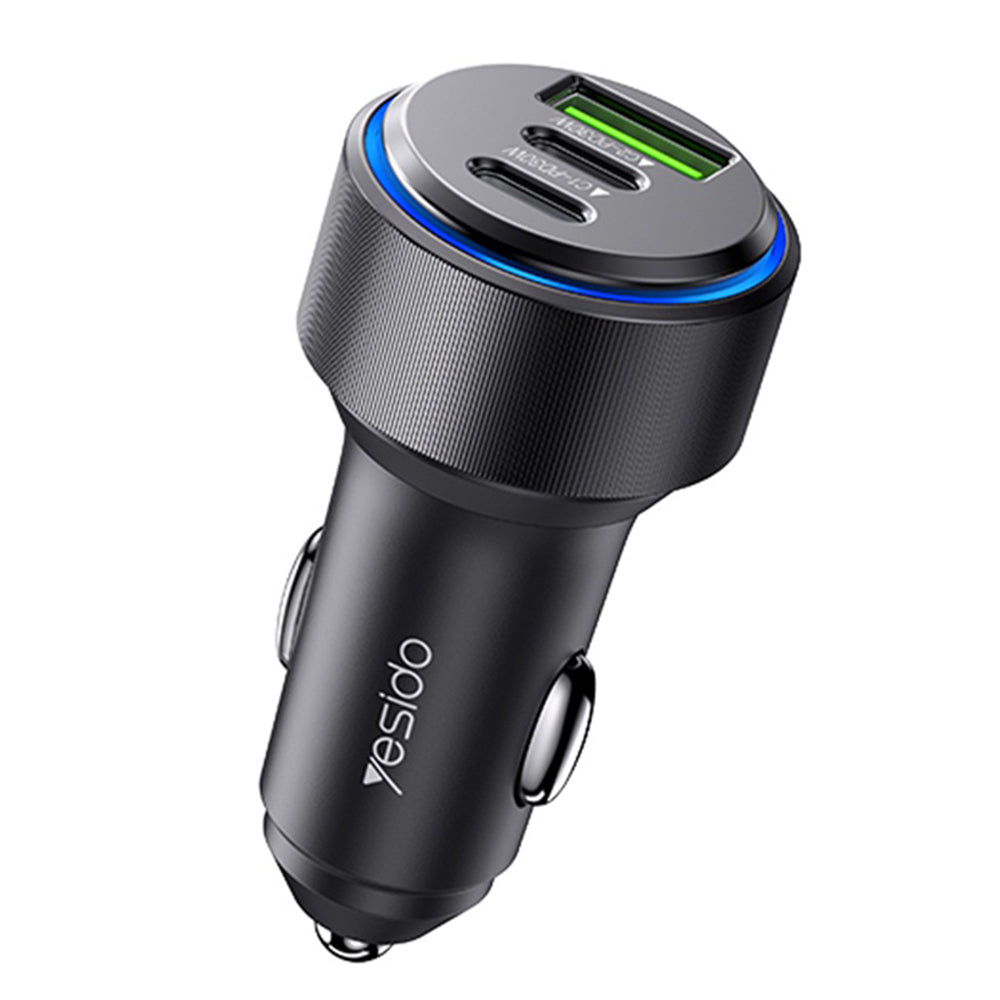 Auto nabíjačka Yesido Y50, 60W, 3A, 1 x USB-A - 2 x USB-C, Čierna
