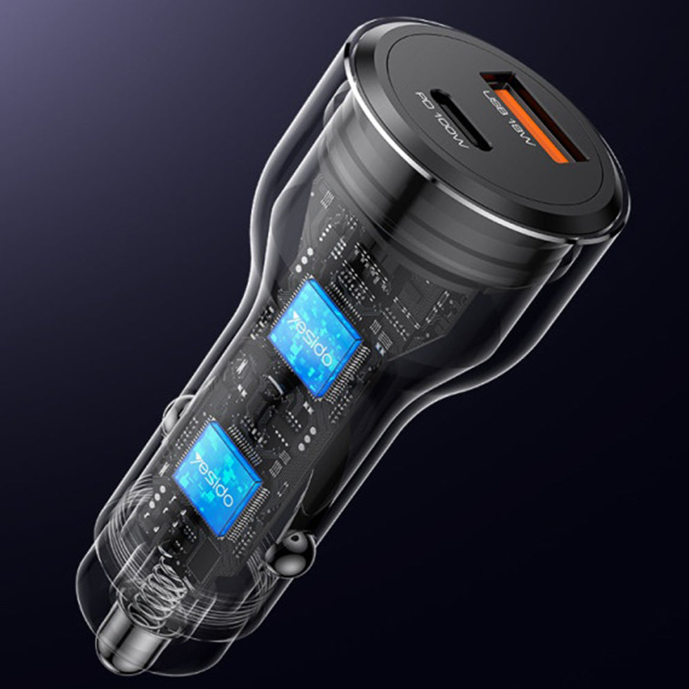 Auto nabíjačka Yesido Y65, 100W, 5A, 1 x USB-A - 1 x USB-C, Čierna