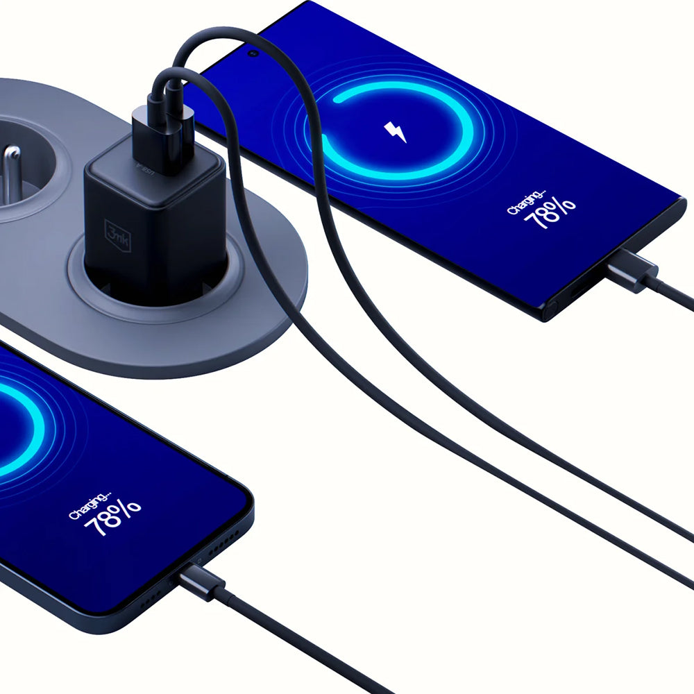 Sieťová nabíjačka 3MK Hyper, 20W, 3A, 1 x USB-A - 1 x USB-C, Čierna
