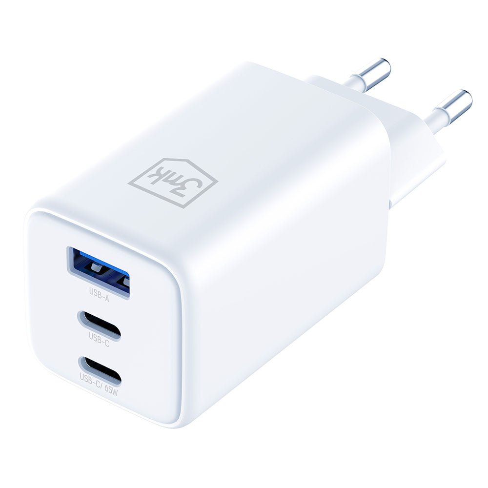 Sieťová nabíjačka 3MK Hyper, 65W, 3.25A, 1 x USB-A - 2 x USB-C, Biela