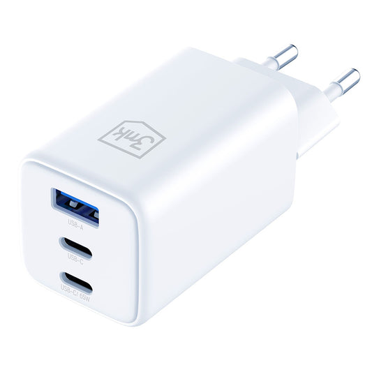 Sieťová nabíjačka 3MK Hyper, 65W, 3.25A, 1 x USB-A - 2 x USB-C, Biela