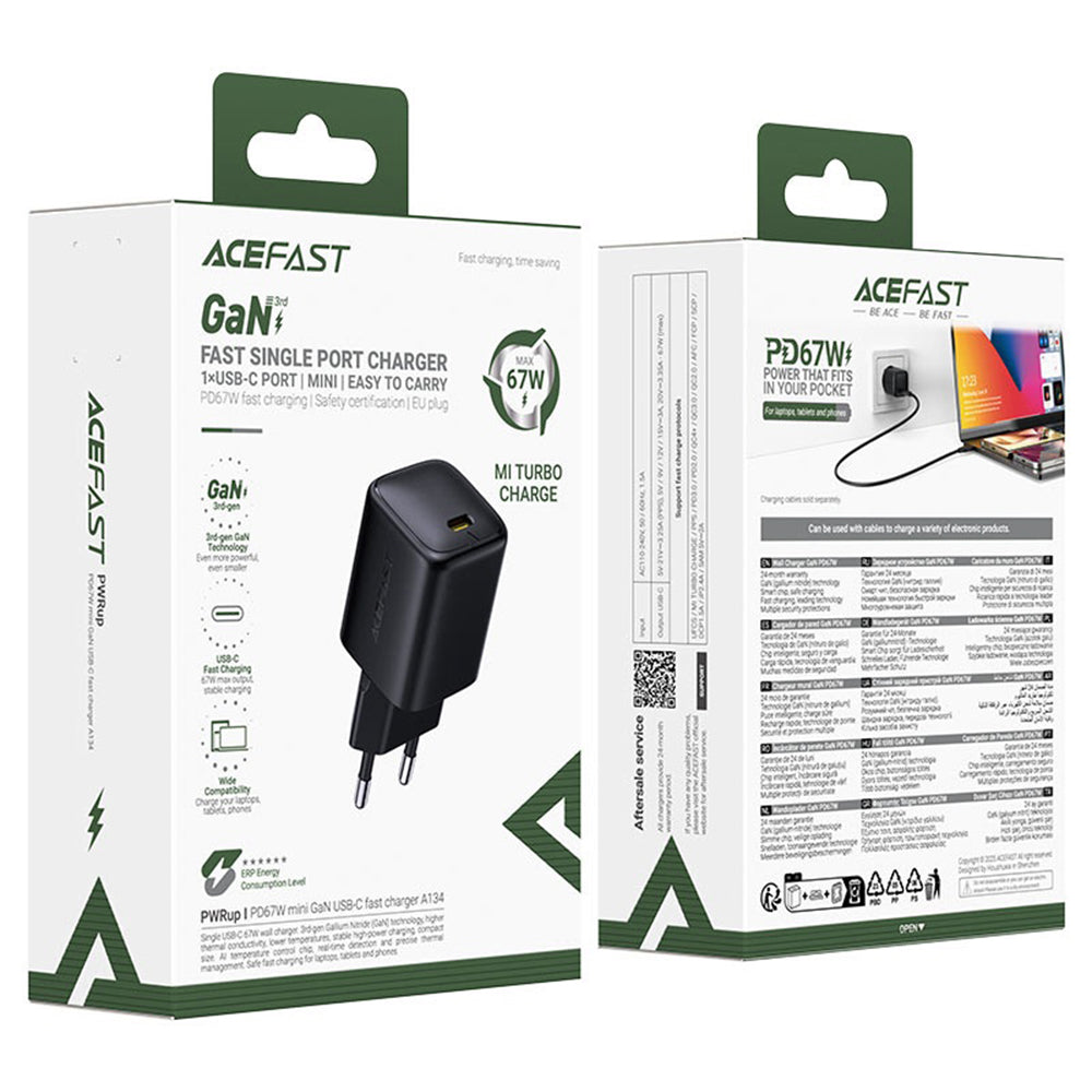 Sieťová nabíjačka Acefast A134, 67W, 3.35A, 1 x USB-C, Čierna