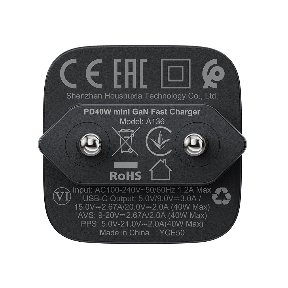 Sieťová nabíjačka Acefast A136, 40W, 3A, 1 x USB-C, Čierna
