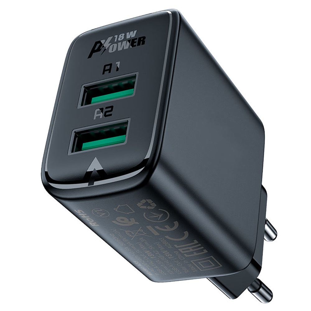 Sieťová nabíjačka Acefast A33, 18W, 3A, 2 x USB-A, Čierna