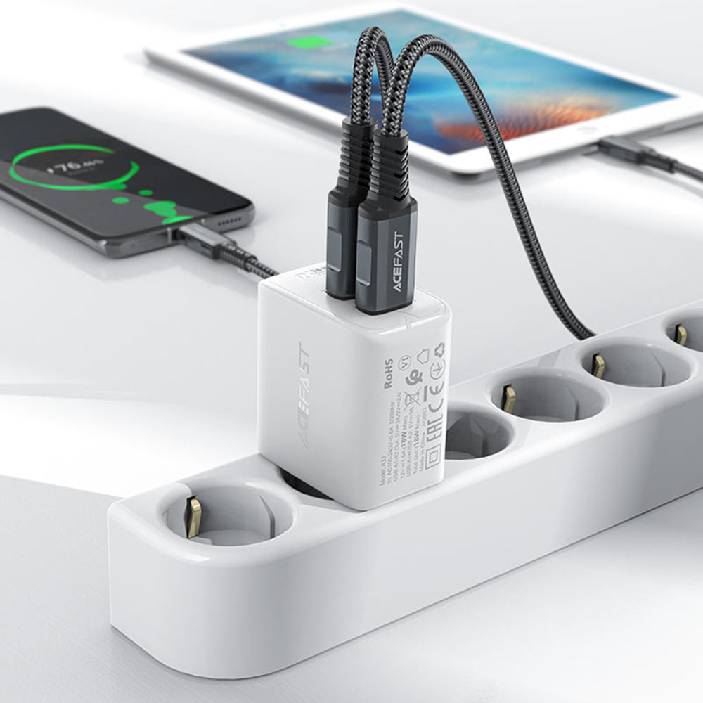 Sieťová nabíjačka Acefast A33, 18W, 3A, 2 x USB-A, Čierna