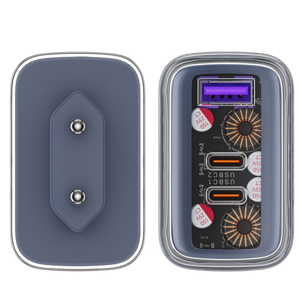 Sieťová nabíjačka Acefast A45 Exploration, 65W, 3.25A, 1 x USB-A - 2 x USB-C, Sivá