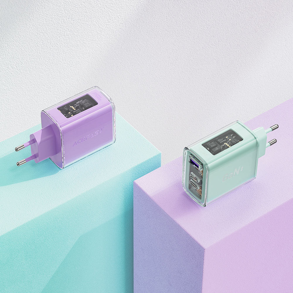 Sieťová nabíjačka Acefast A45 Exploration, 65W, 3.25A, 1 x USB-A - 2 x USB-C, Sivá